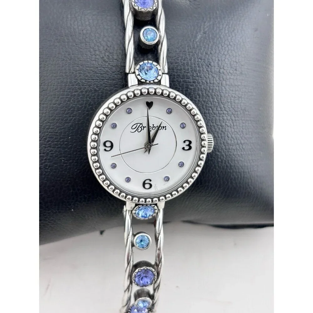 BRIGHTON HALO CORONA TANZANITE PURPLE BLUE HUES SWAROVSKI CRYST SLVR WATCH + tin